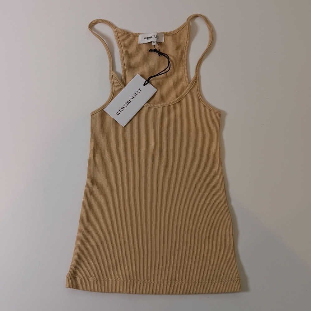 WeWoreWhat Scooped Rib Tank Top Beige Cotton Racerback XS NWT